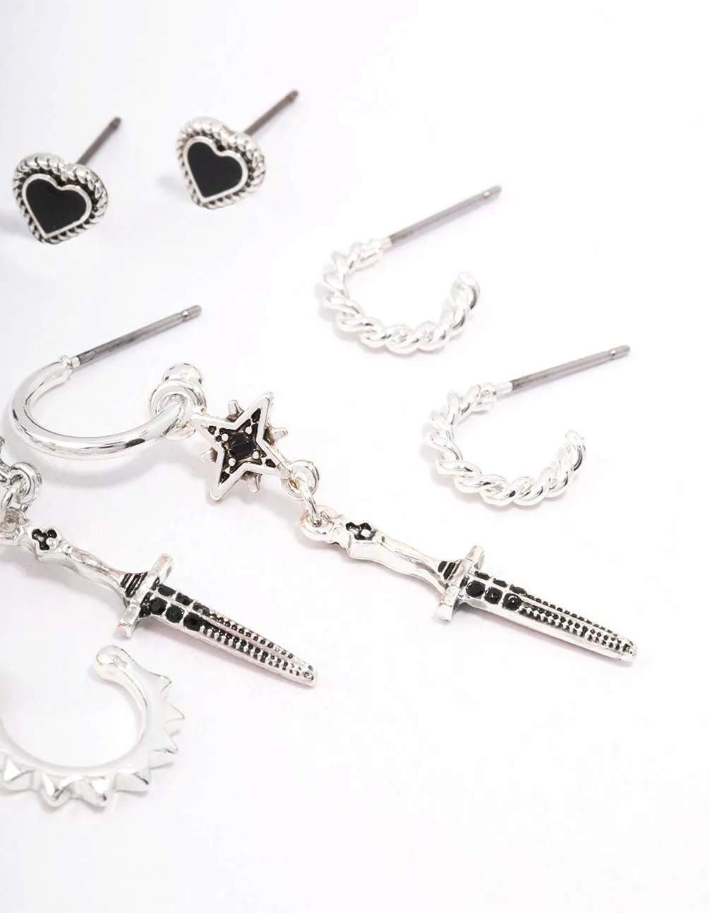 Silver Mixed Heart & Rose Earring 5-Pack