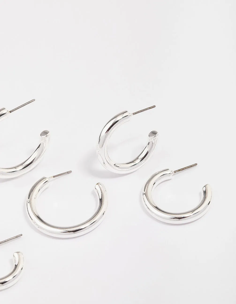 Silver Plated Chunky Modern Hoop Earring 3-Pack