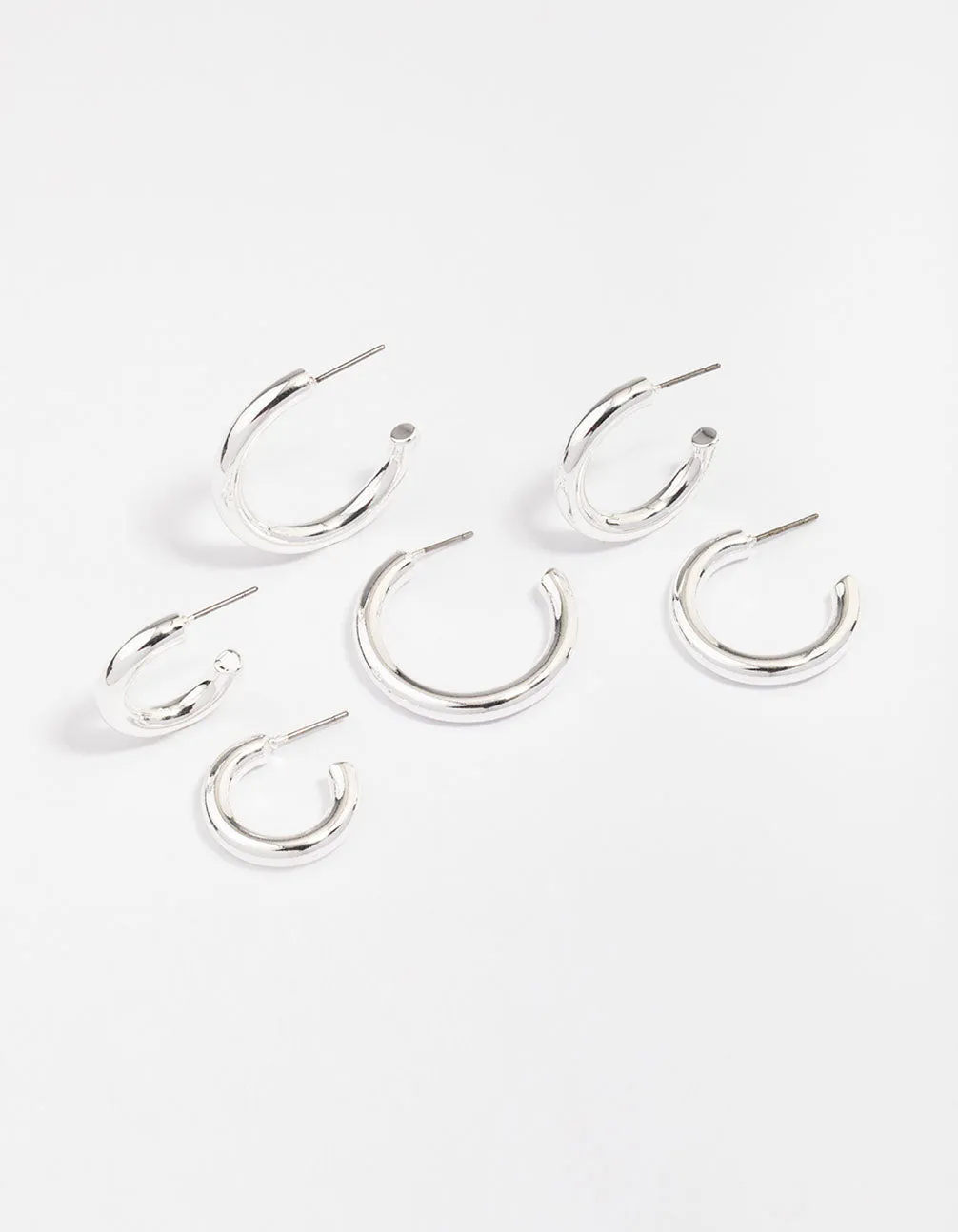 Silver Plated Chunky Modern Hoop Earring 3-Pack