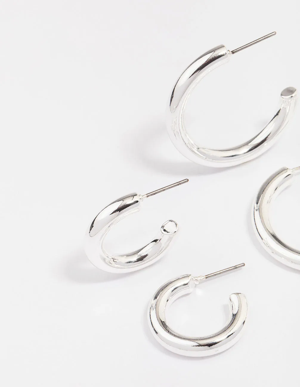 Silver Plated Chunky Modern Hoop Earring 3-Pack