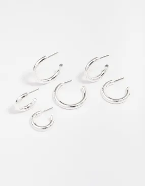 Silver Plated Chunky Modern Hoop Earring 3-Pack