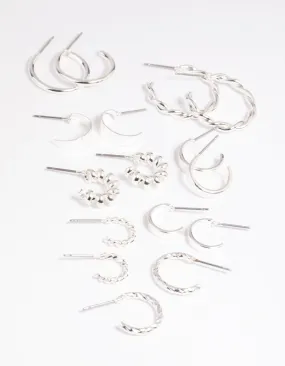 Silver Twisted Hoop Earring 8-Pack