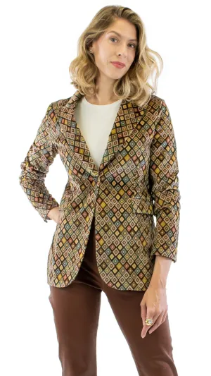 Slim Long Vintage Diamond Blazer - Antico