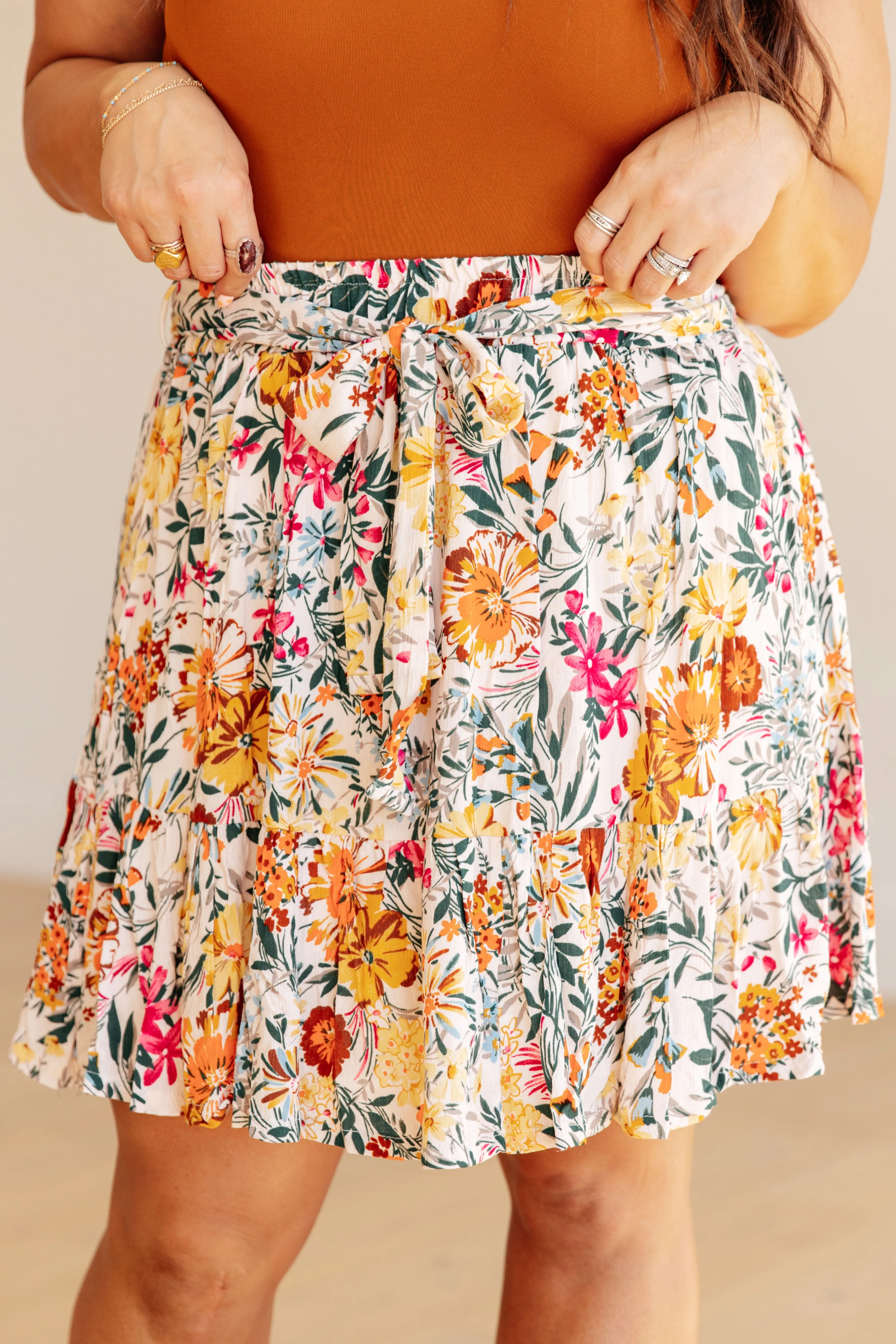 Spring Fields Floral Skirt - White Birch