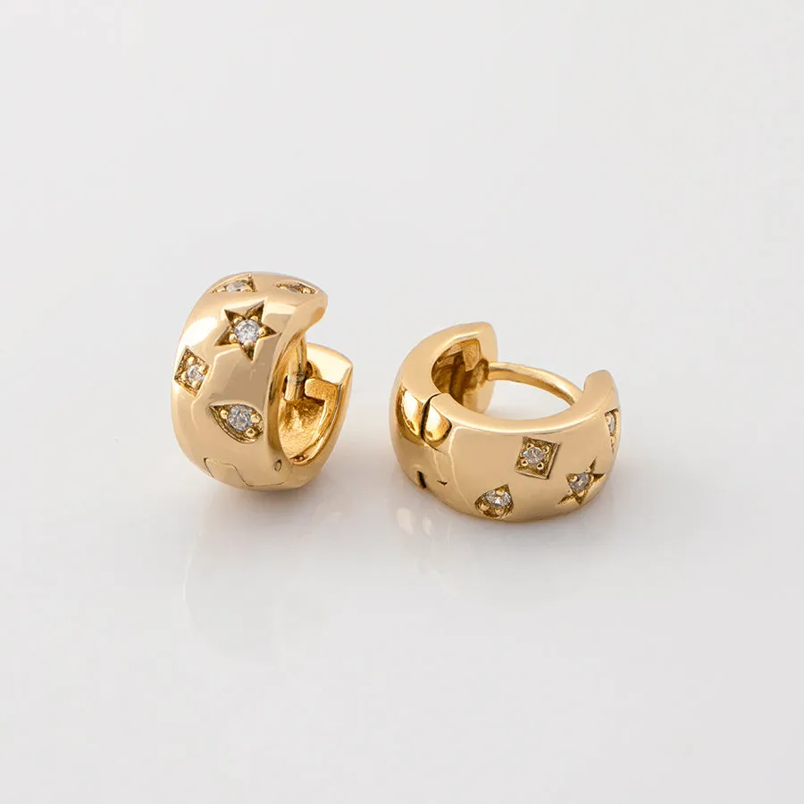 Starry Night Gold 7mm Baby Huggie Earrings