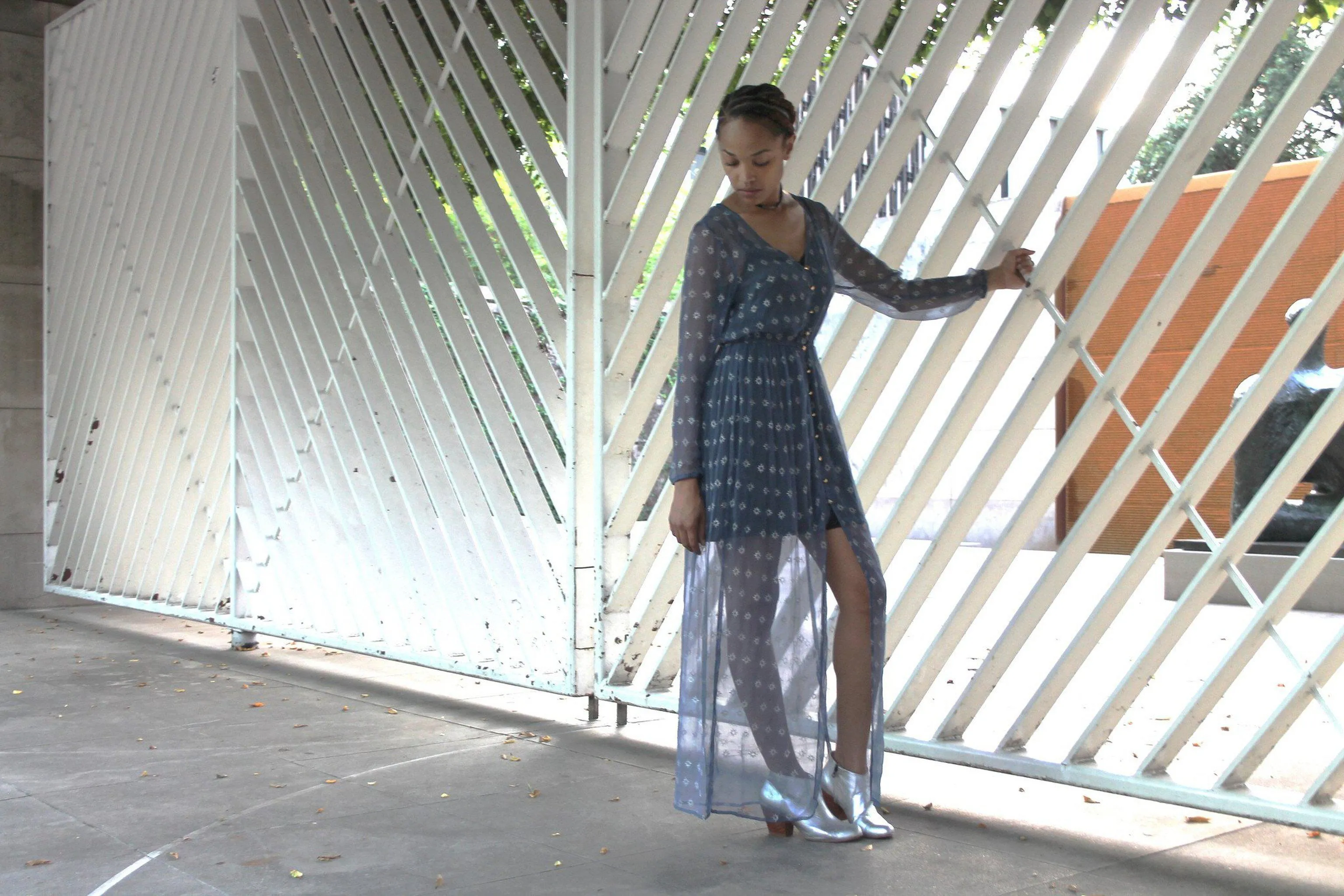 Starry Nights Chiffon Dress in Smoky Sapphire & Silver