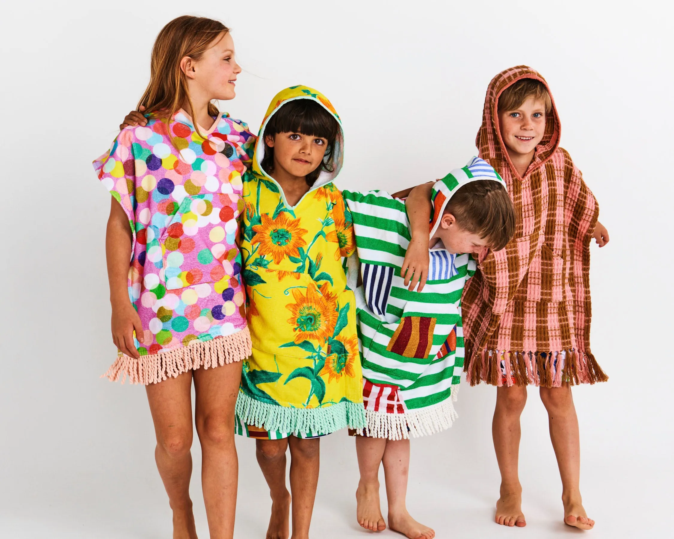 Stripe On Stripe Printed Kids Terry Poncho