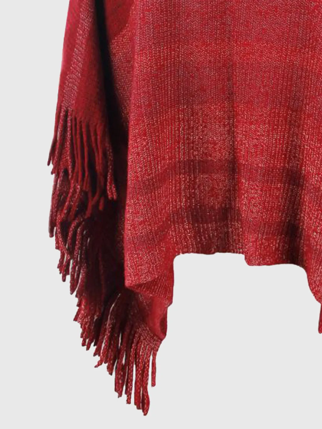 Striped Boat Neck Poncho with Fringes