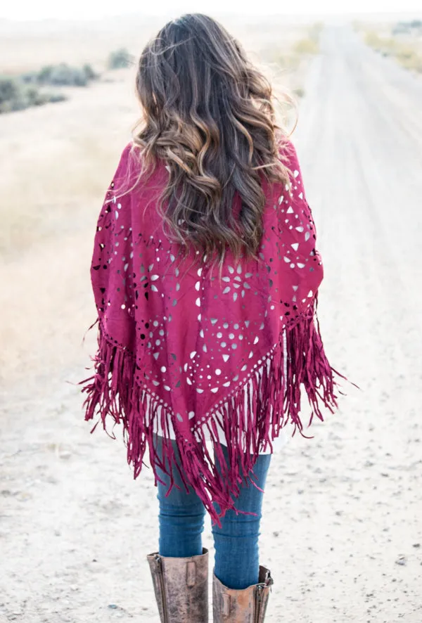 Suede Fringe Poncho | 6 Colors