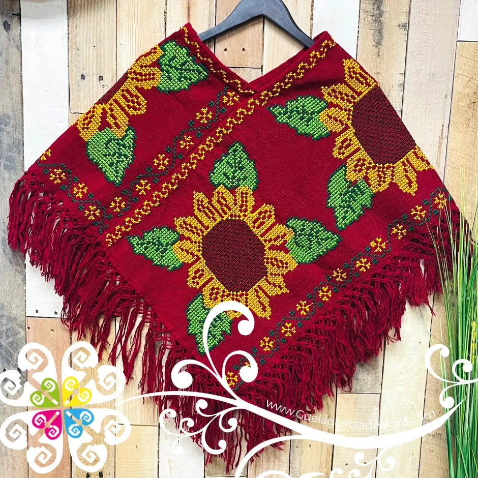 Sunflower Design Embroider Poncho - Mañanita