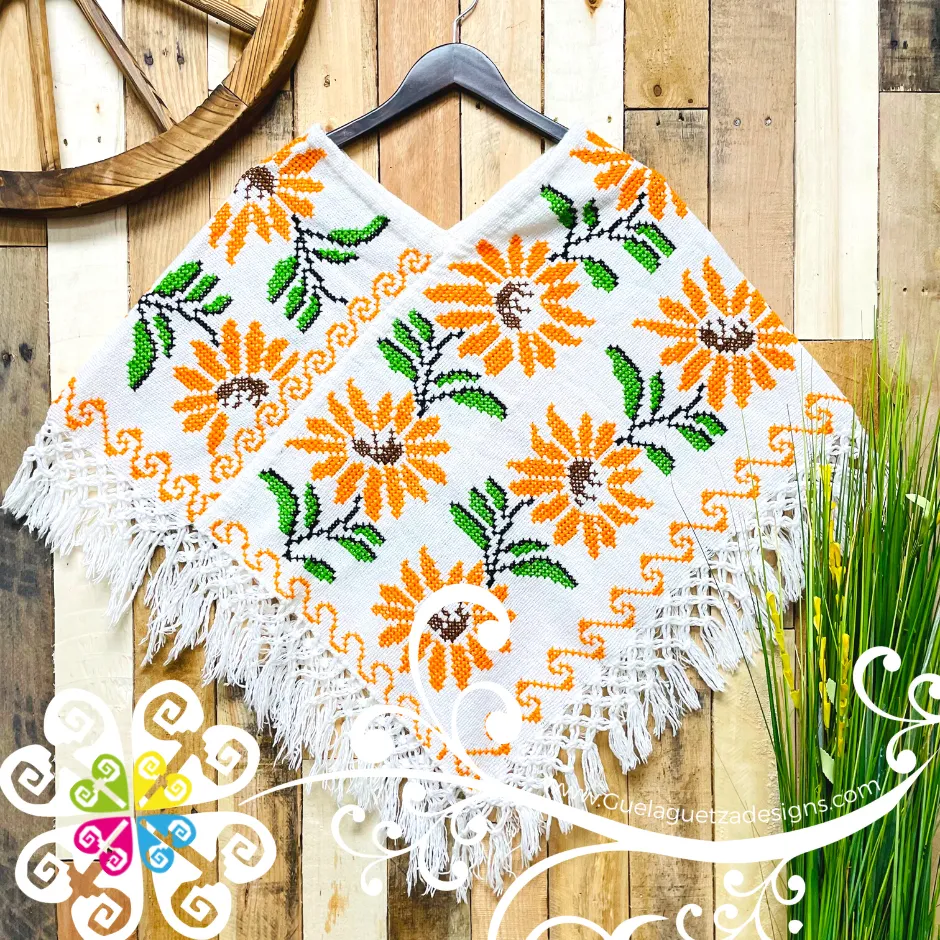 Sunflower Design Embroider Poncho - Mañanita