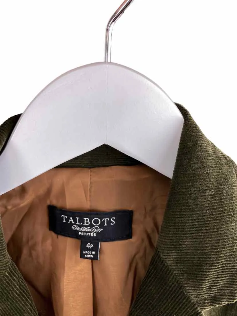 Talbots Women's 3-Button Corduroy Blazer Olive Size 4P (petite)