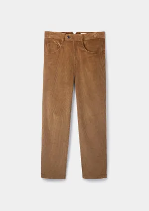 Tan Cotton-Corduroy Casual Trousers