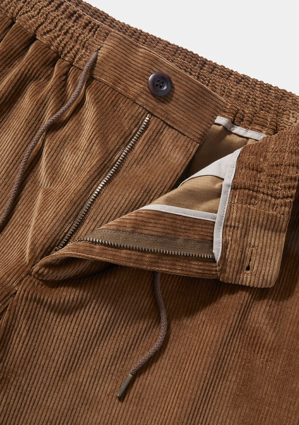 Tan Cotton-Corduroy Casual Trousers