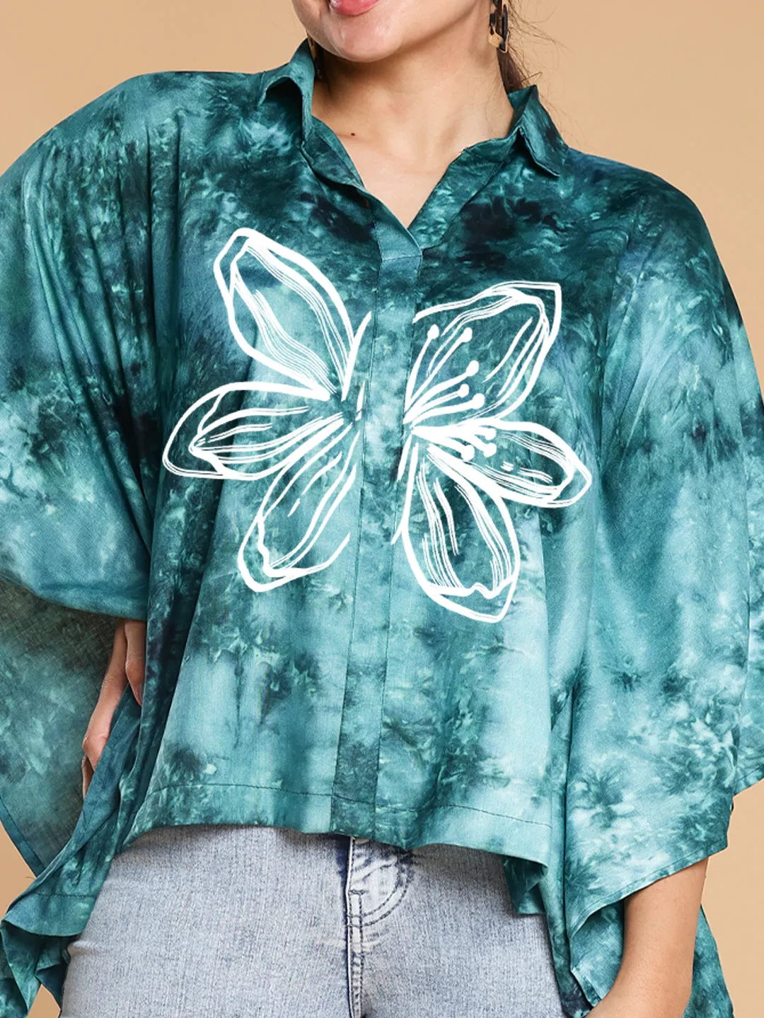 Teal Rayon TieDyeTop- Floracrylic