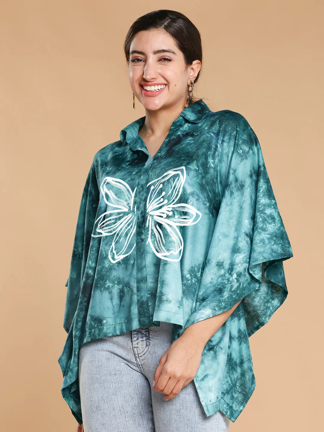 Teal Rayon TieDyeTop- Floracrylic