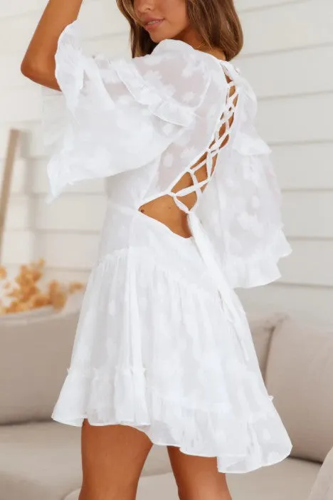 TEEK - White Chiffon Ruffle Mini Dress