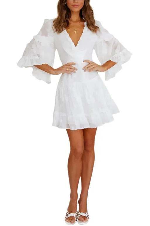 TEEK - White Chiffon Ruffle Mini Dress