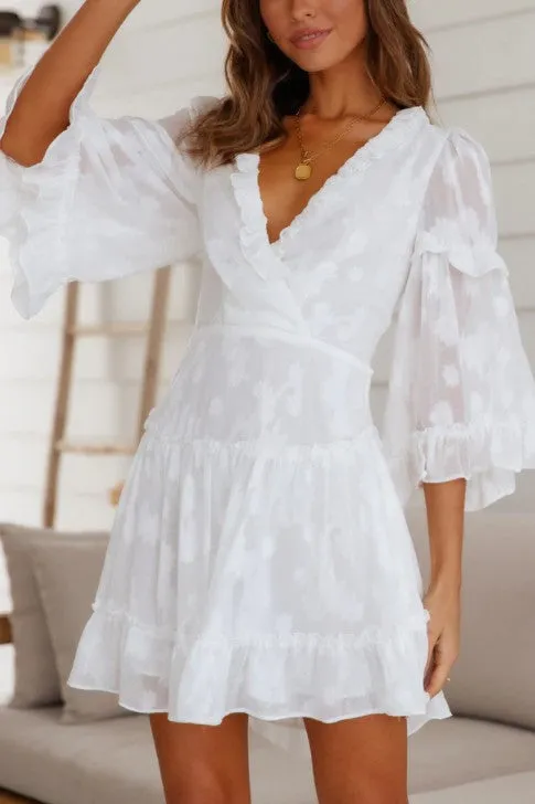 TEEK - White Chiffon Ruffle Mini Dress