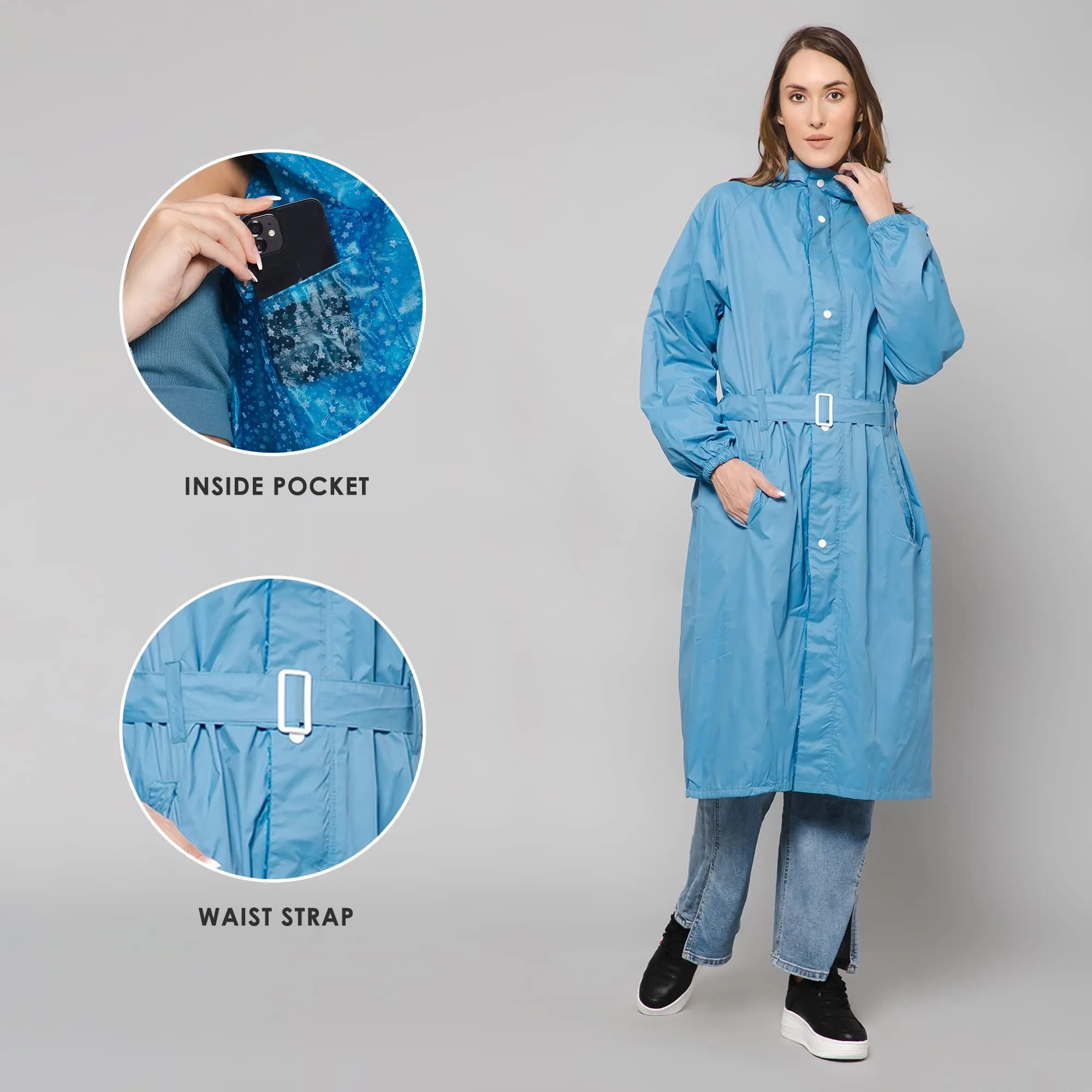 THE CLOWNFISH Raincoats for Women Rain Coat for Women Longcoat Raincoat for Ladies Waterproof Reversible Double Layer. Aquashield Series (Skyblue, XXX-Large)