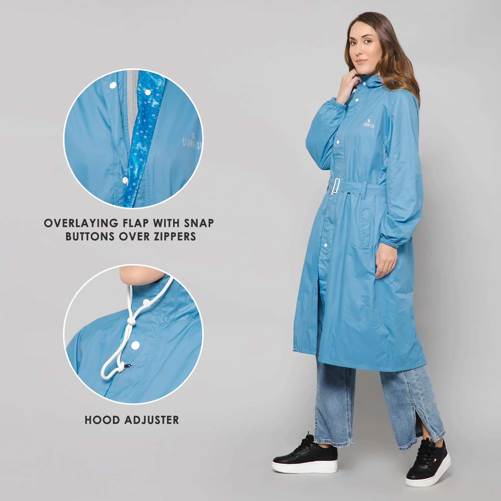 THE CLOWNFISH Raincoats for Women Rain Coat for Women Longcoat Raincoat for Ladies Waterproof Reversible Double Layer. Aquashield Series (Skyblue, XXX-Large)