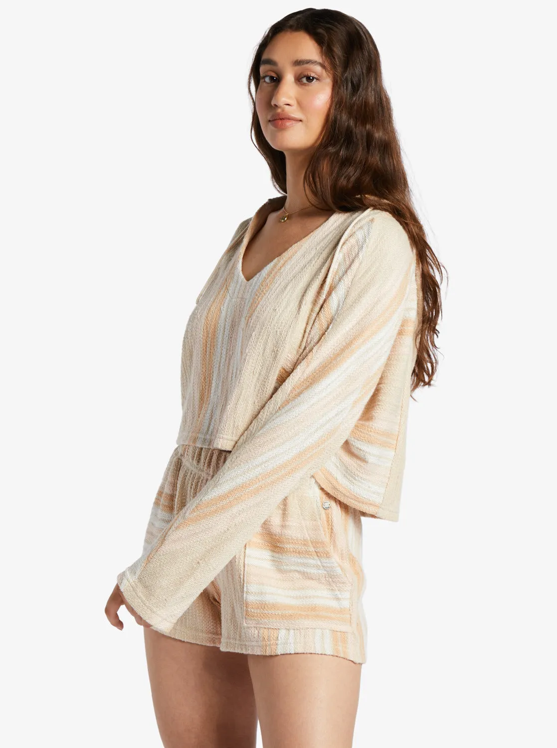 Todos Santos Poncho Style Hoodie - Bonzer Stripe Tapioca