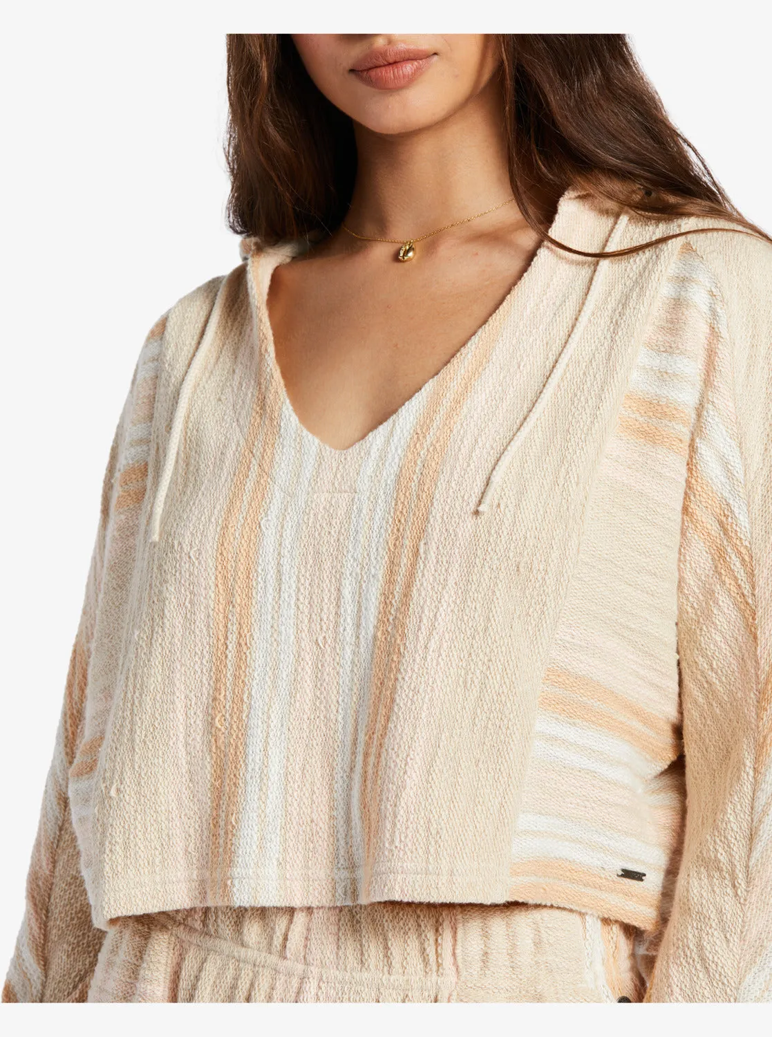 Todos Santos Poncho Style Hoodie - Bonzer Stripe Tapioca