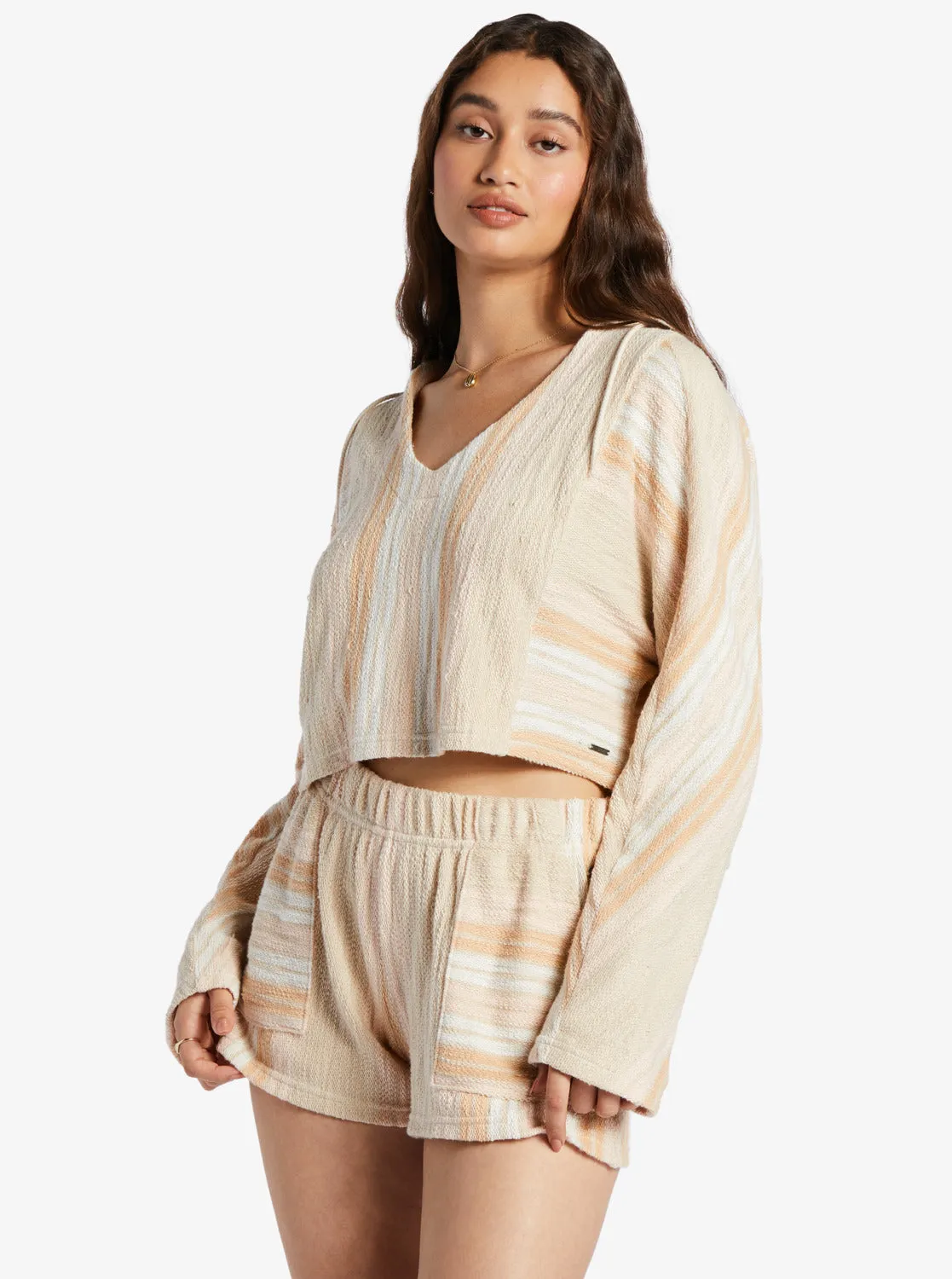 Todos Santos Poncho Style Hoodie - Bonzer Stripe Tapioca