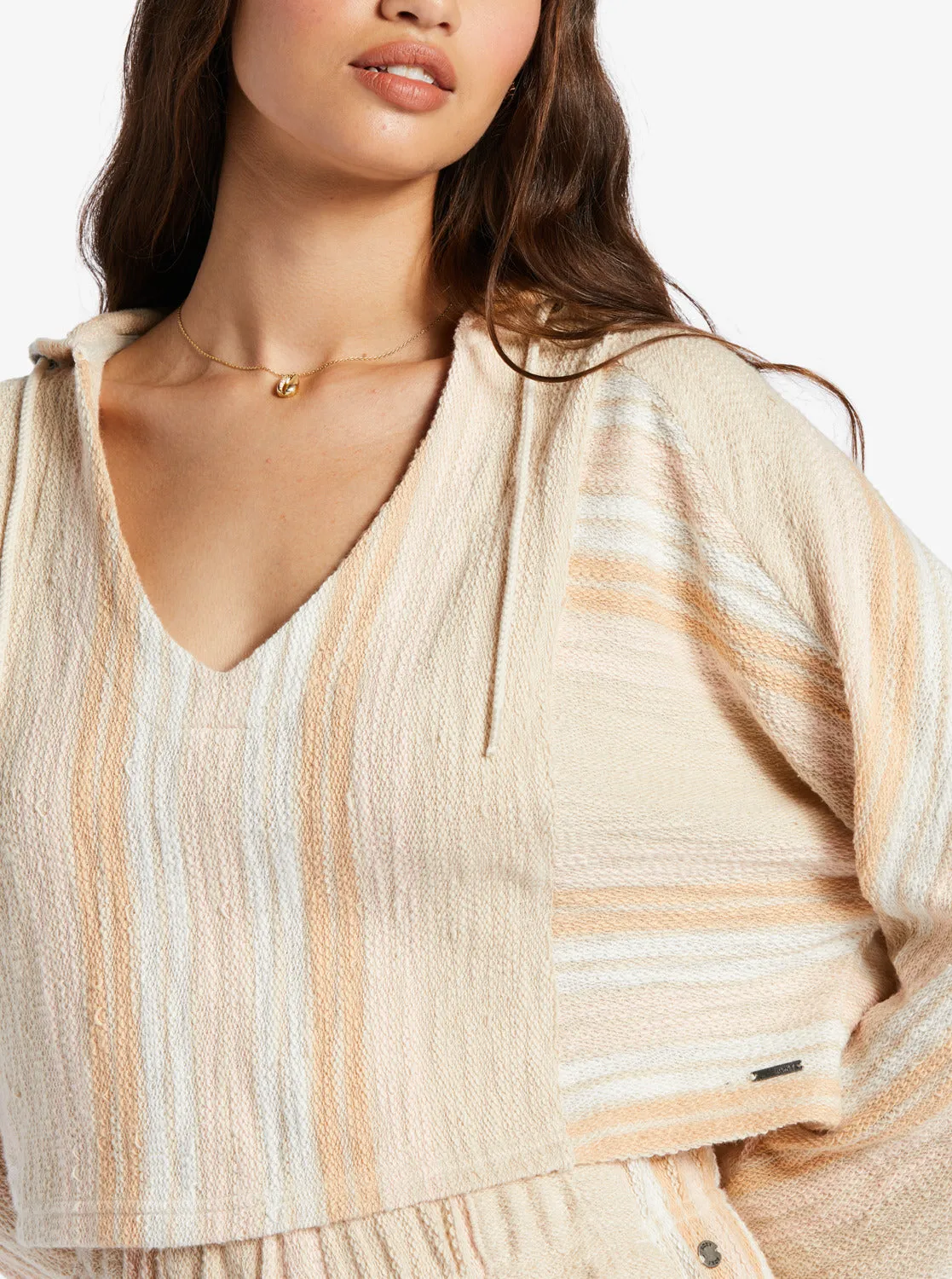 Todos Santos Poncho Style Hoodie - Bonzer Stripe Tapioca