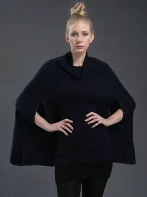 Turtleneck Poncho with Leather Trim