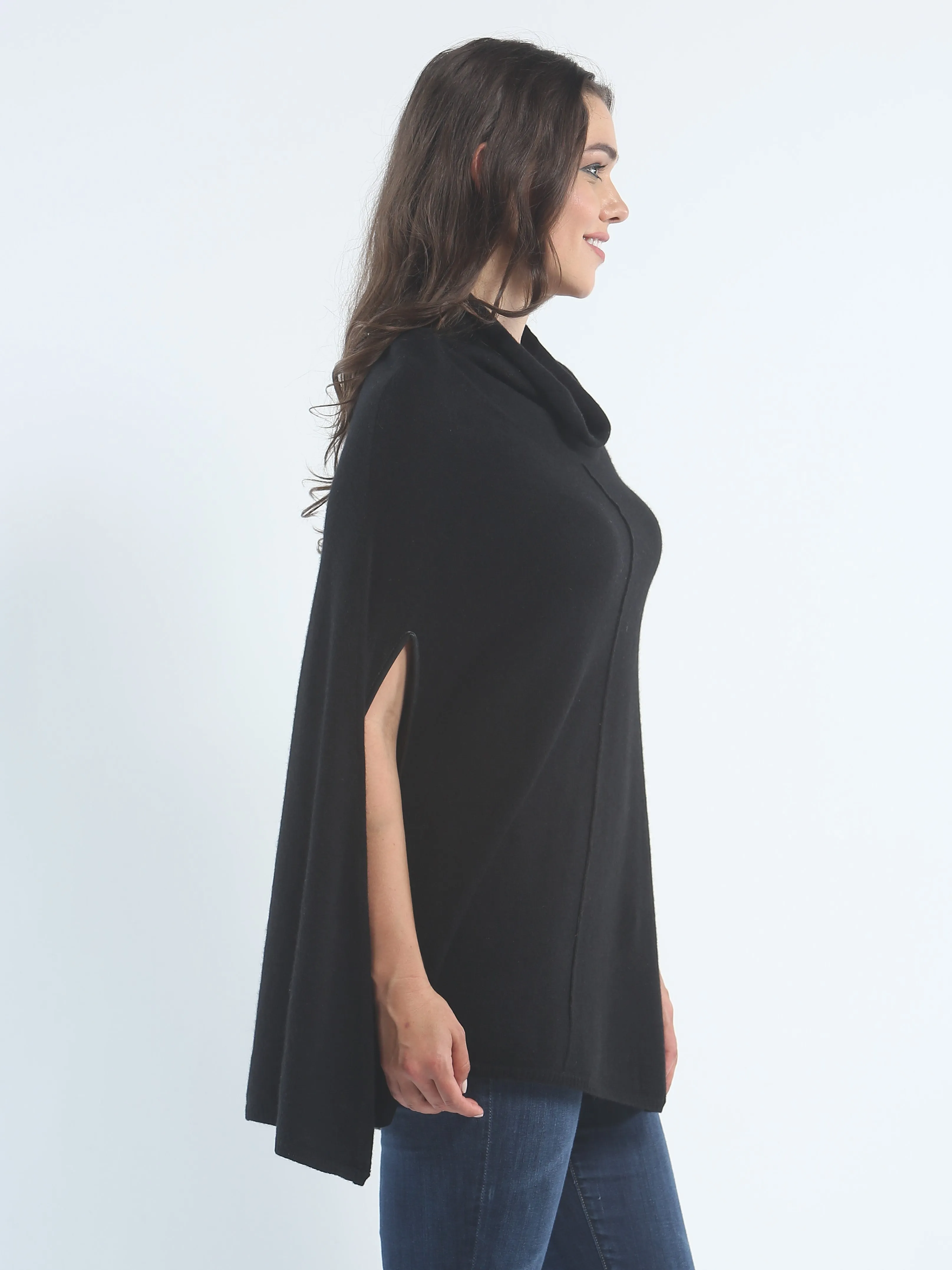 Turtleneck Poncho with Leather Trim