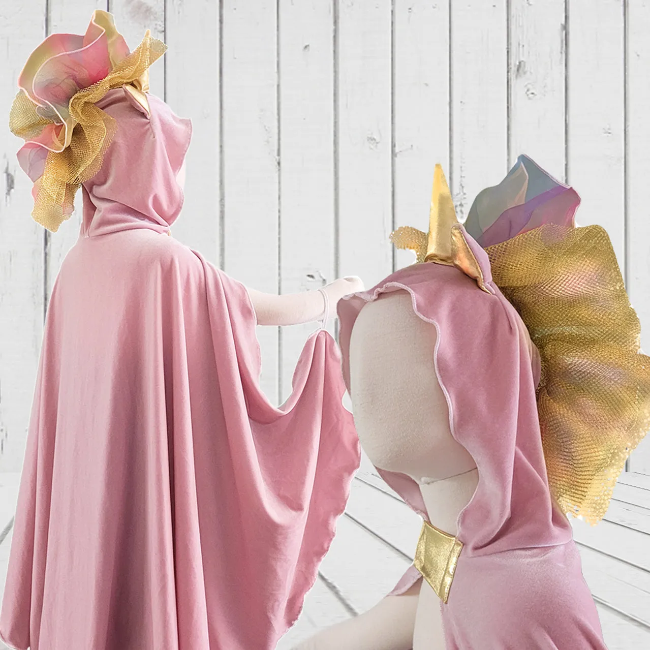 Unicorn Cape Costume - Dusty Rose Velour for Creative Play and Halloween