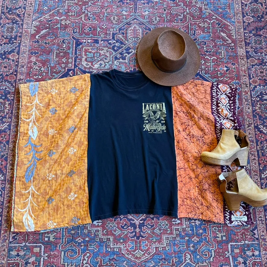 Upcycled Laconia Bike Week 2019 Kantha Poncho Top