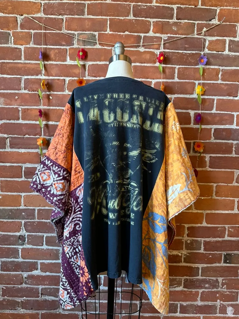 Upcycled Laconia Bike Week 2019 Kantha Poncho Top