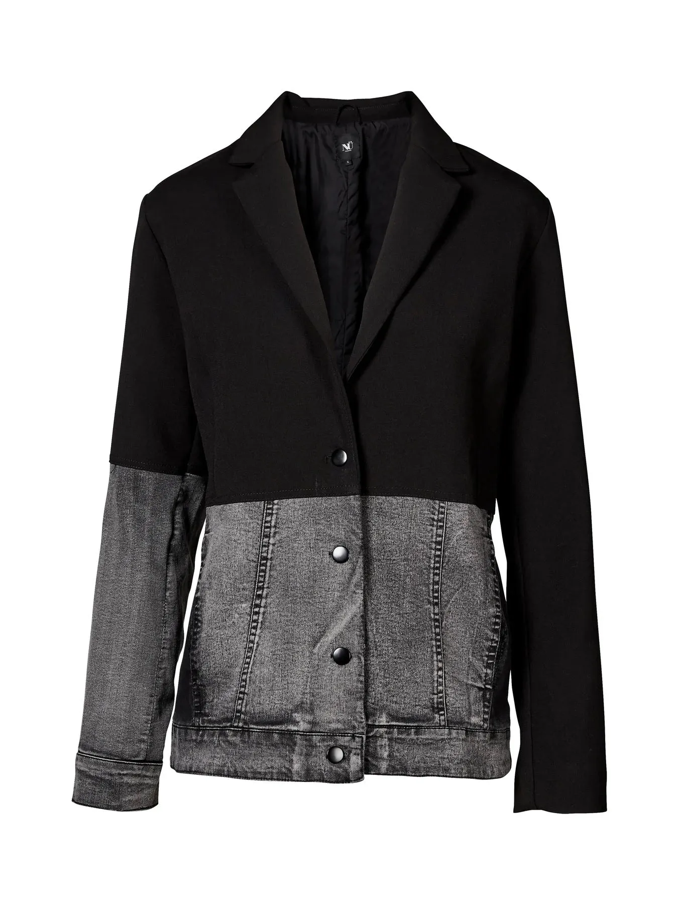 Venia Mixed Fabric Blazer - Black Mix