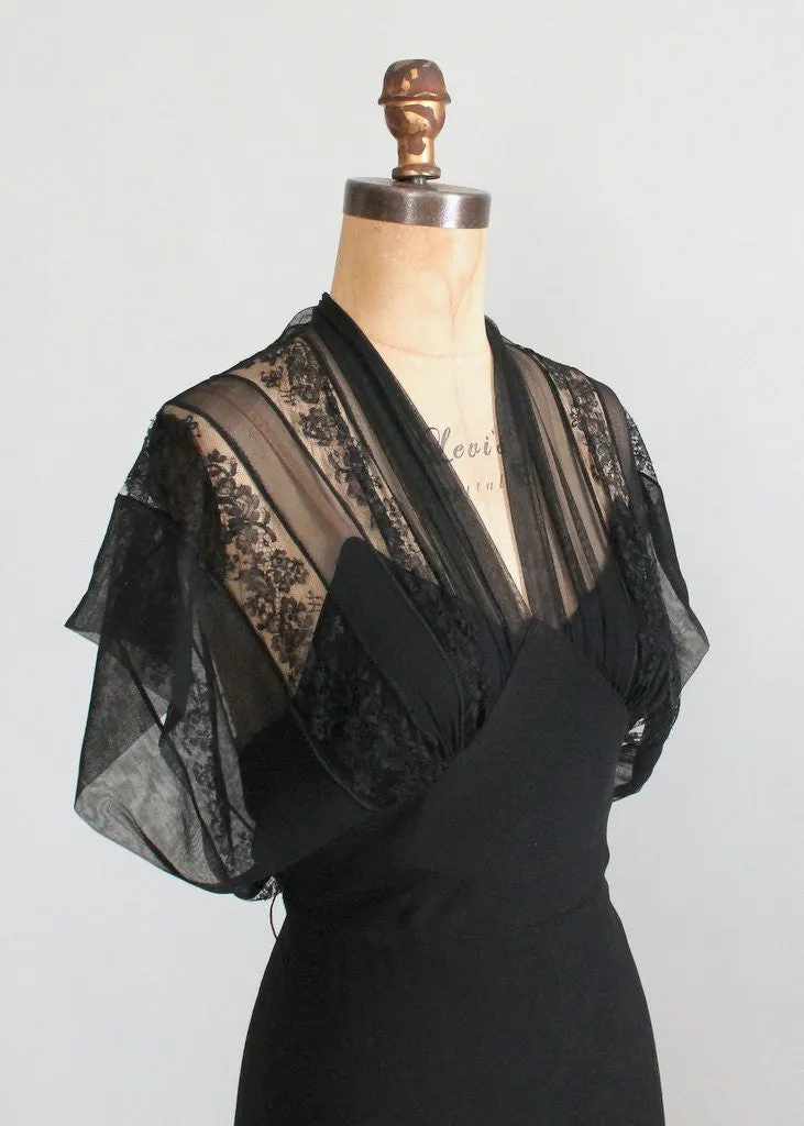 Vintage 1930s Black Lace and Crepe Evening Dress