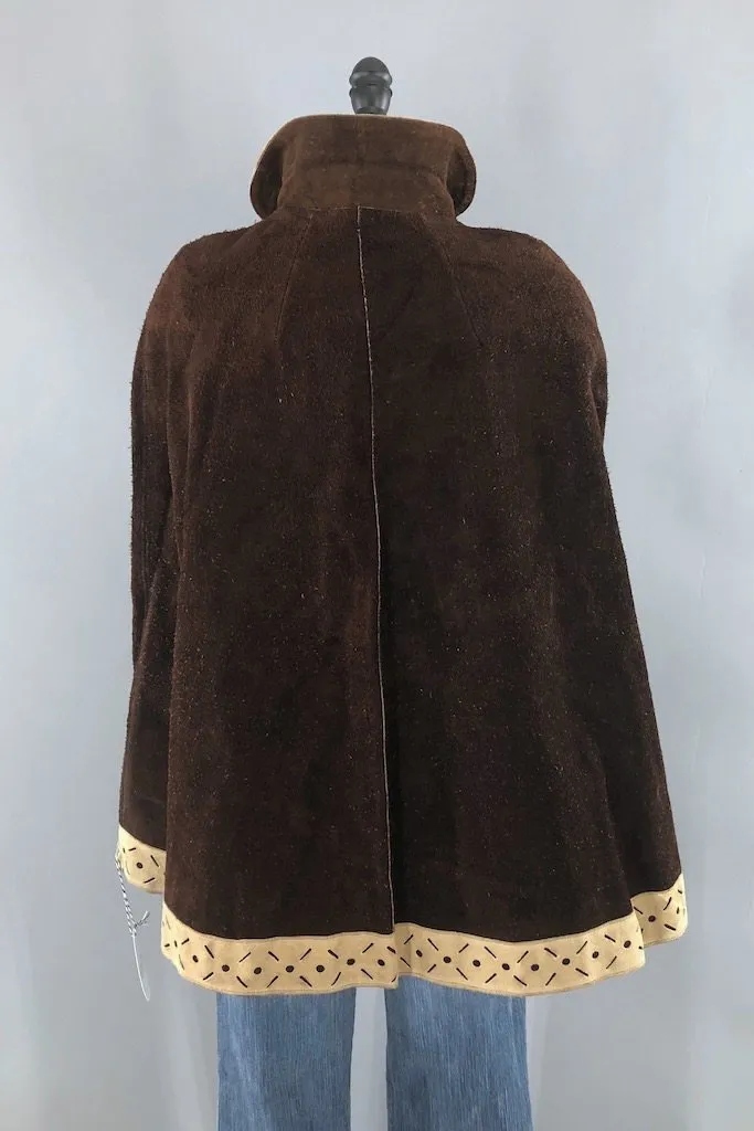 Vintage Suede Leather Cape Poncho Hippie Jacket