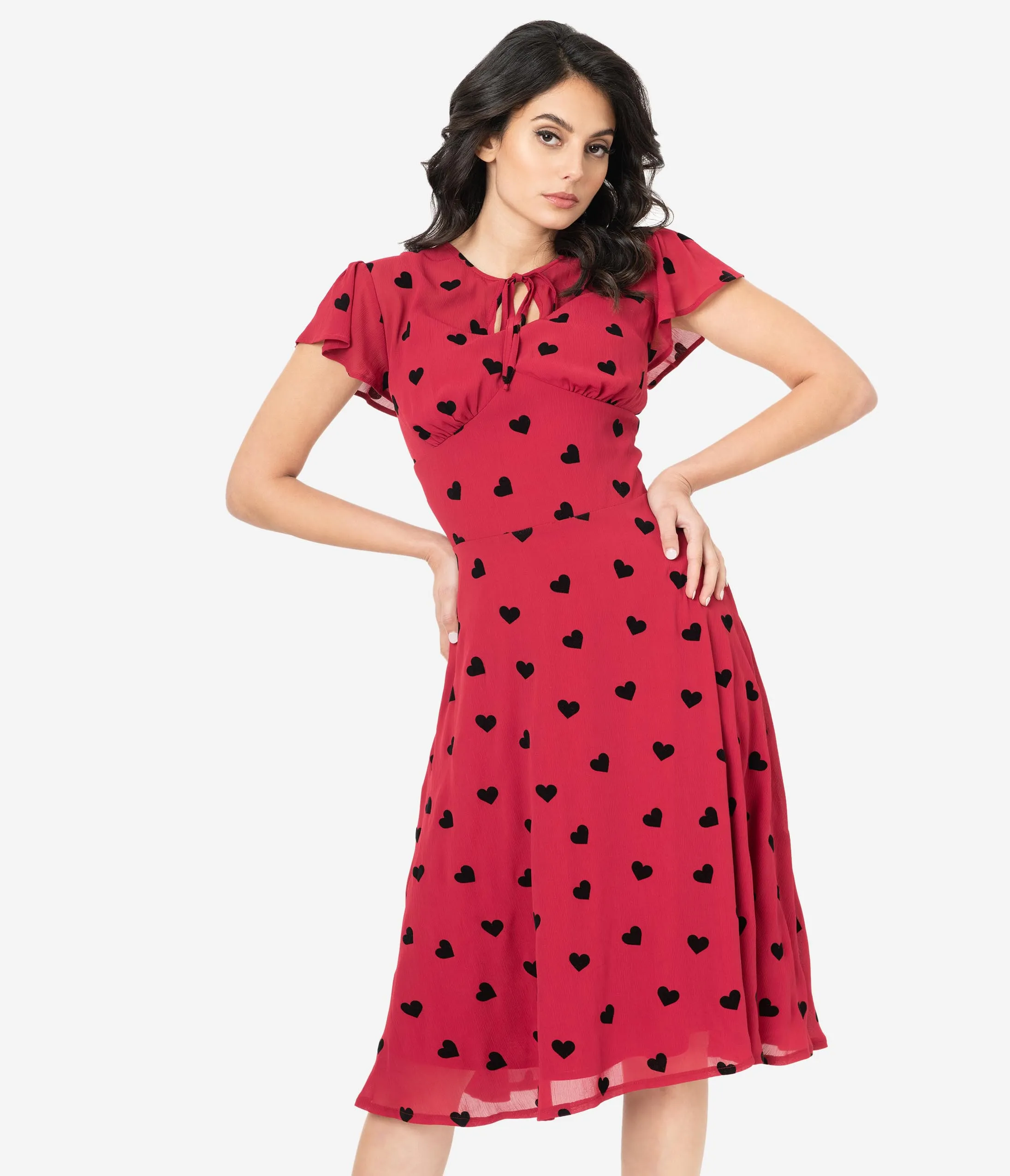 Voodoo Vixen Fuchsia & Black Hearts Peppa Tea Dress