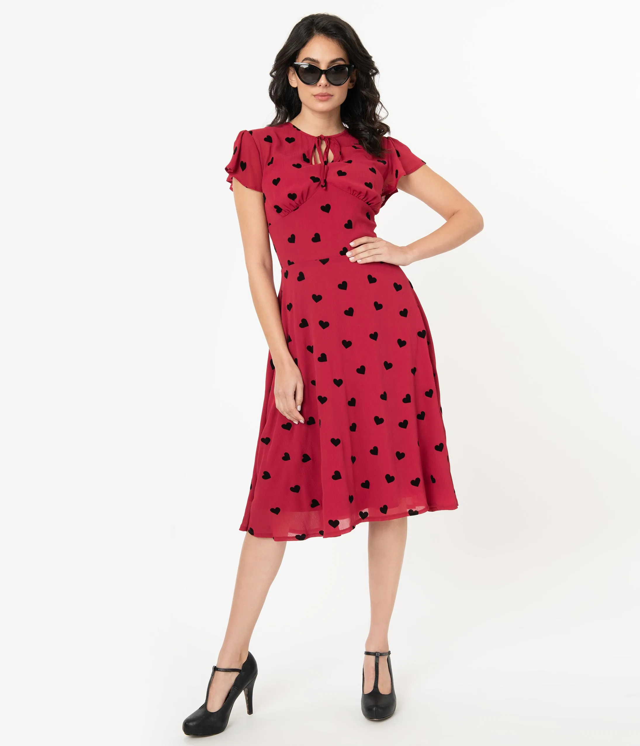 Voodoo Vixen Fuchsia & Black Hearts Peppa Tea Dress