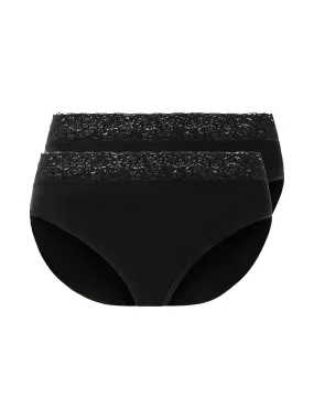 Women's 2 Pcs Lace Trim Panties Set,Black