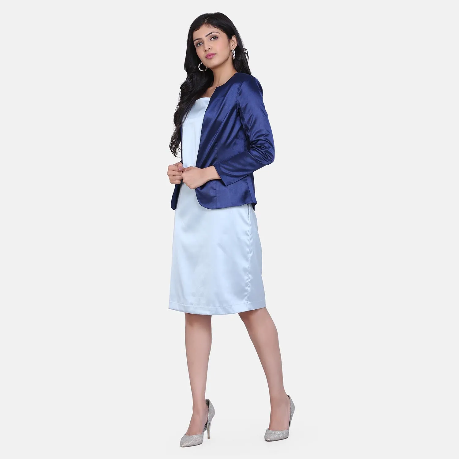 Women's Full sleeves Navy Blue Satin Jacket