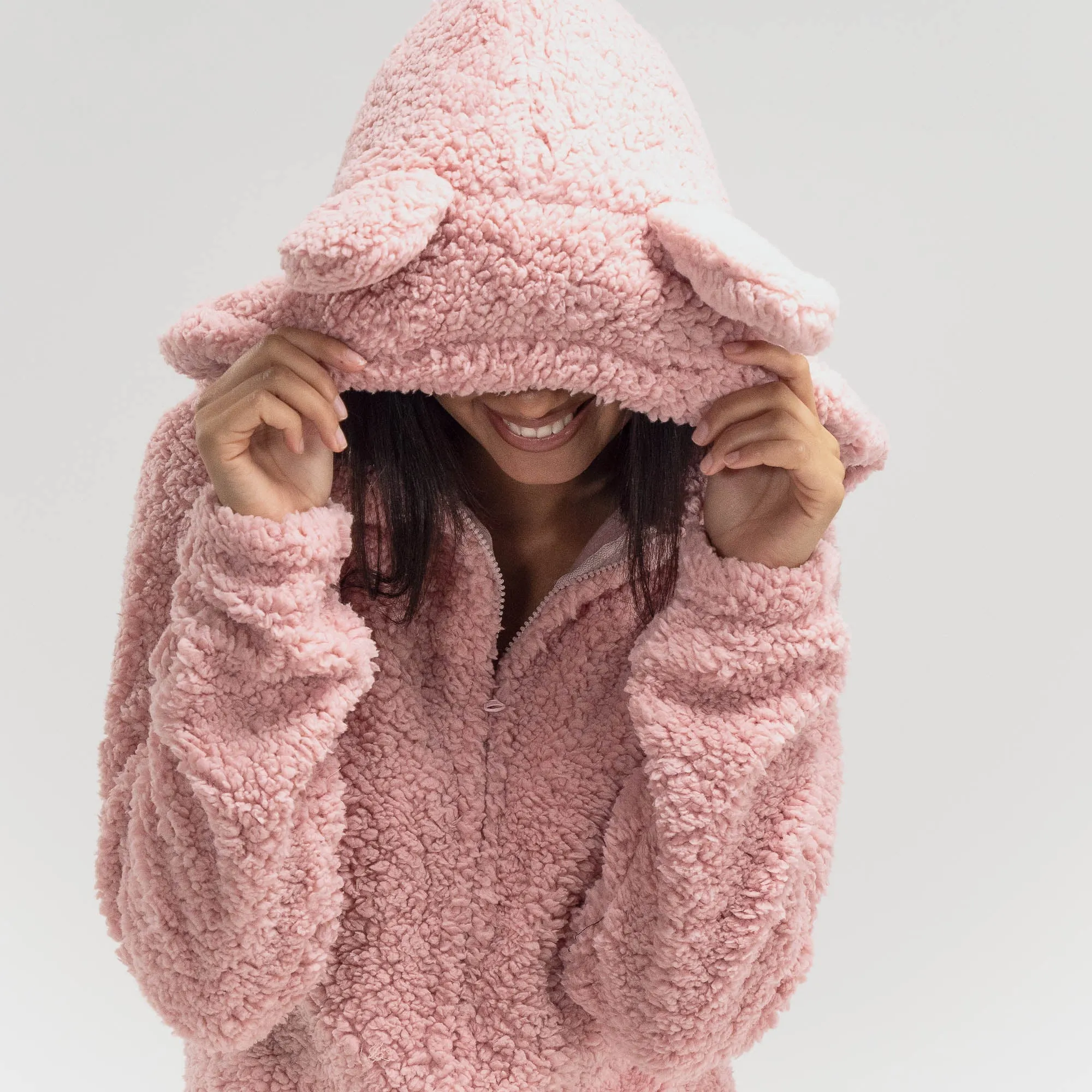 Women's Pink Teddy Ear Fleece Romper