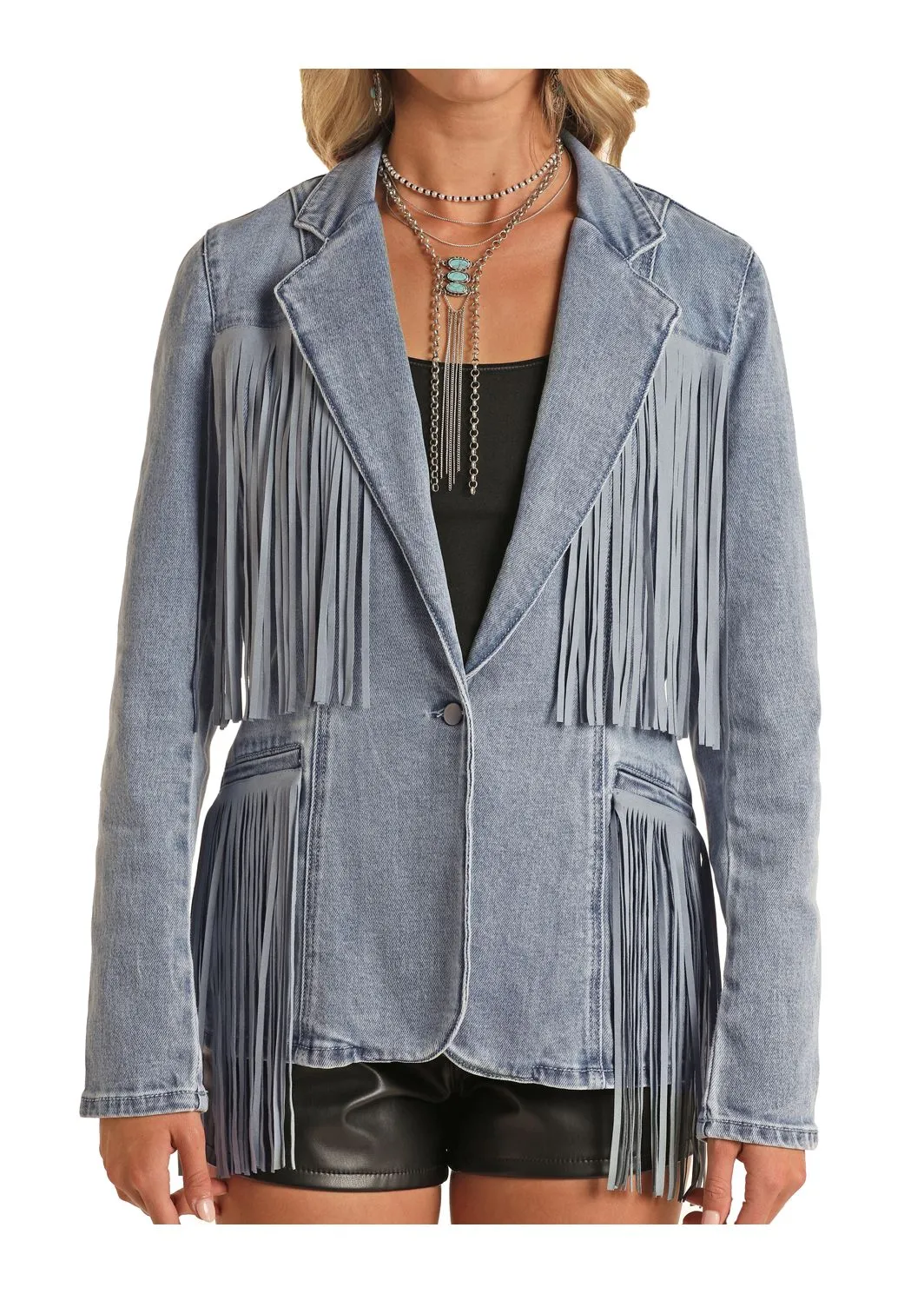 Women's Rock & Roll Denim Fringe Blazer