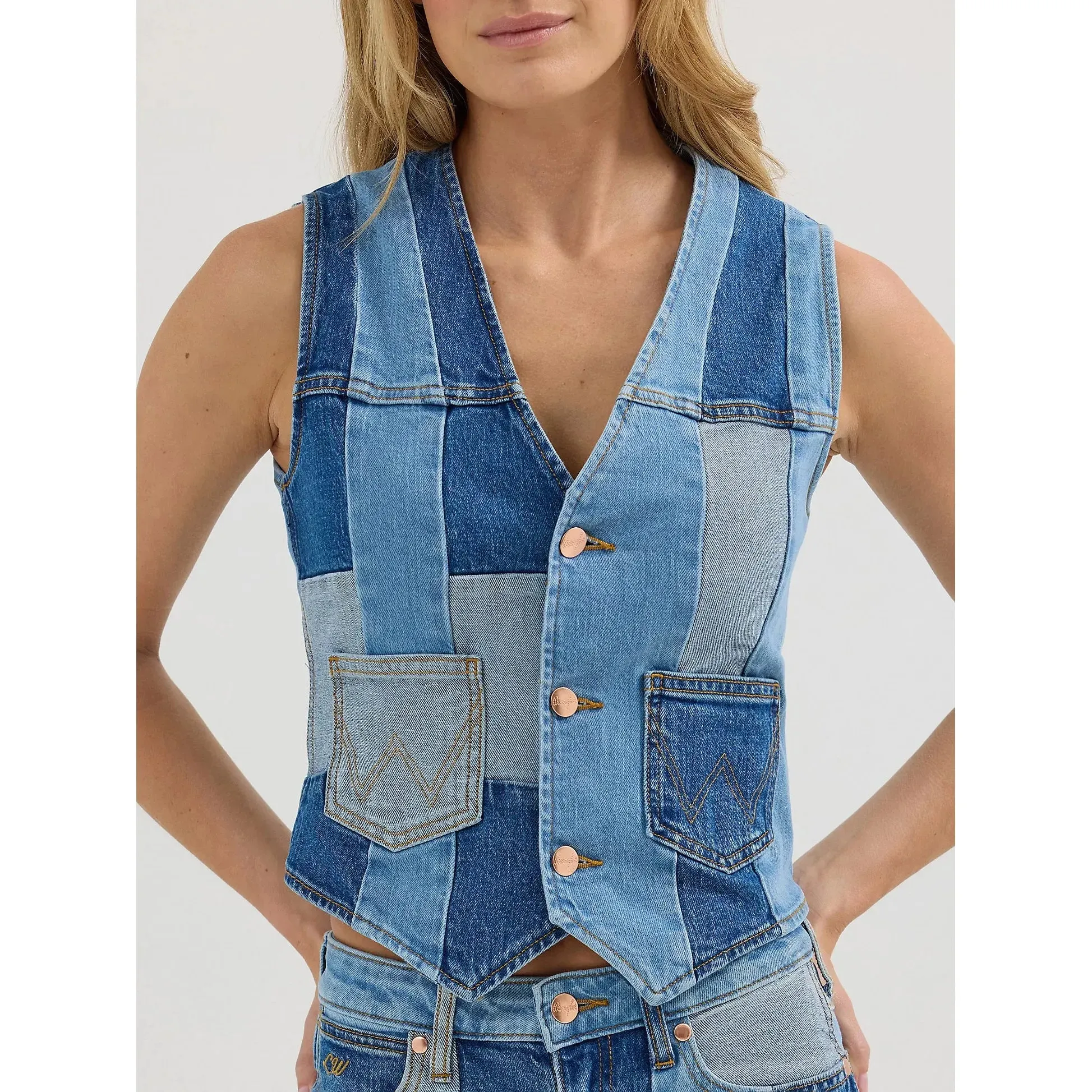 Women's Wrangler X Lainey Wilson Patchwork Vest - Patchwork Blue