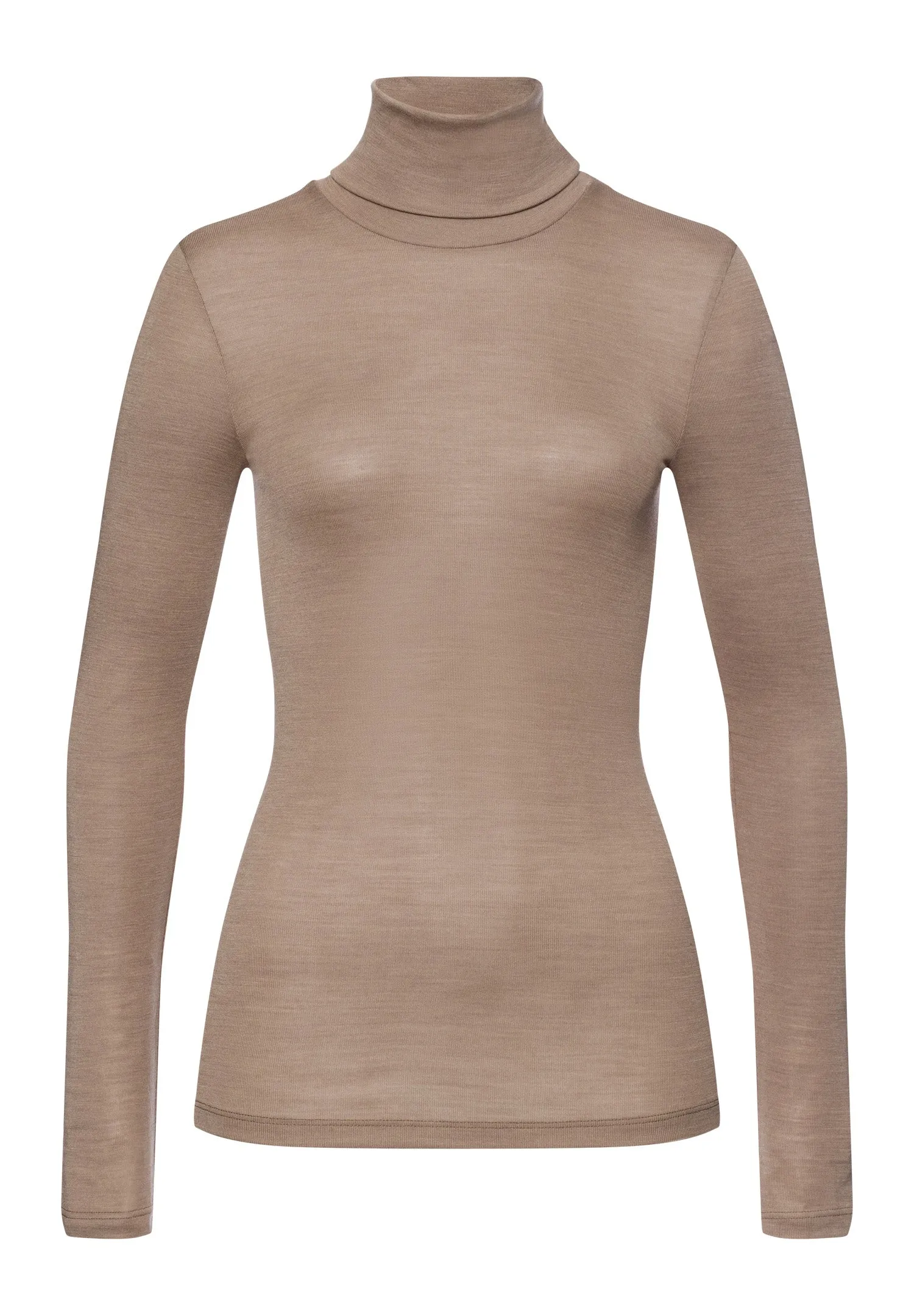 Woolen Silk W Wool and Silk Roll Collar Turtleneck | Taupe 71423-2847