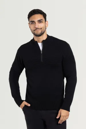 X RAY Men's Mock Neck Texture Pattern Block Quarter Zip Knitted Sweater