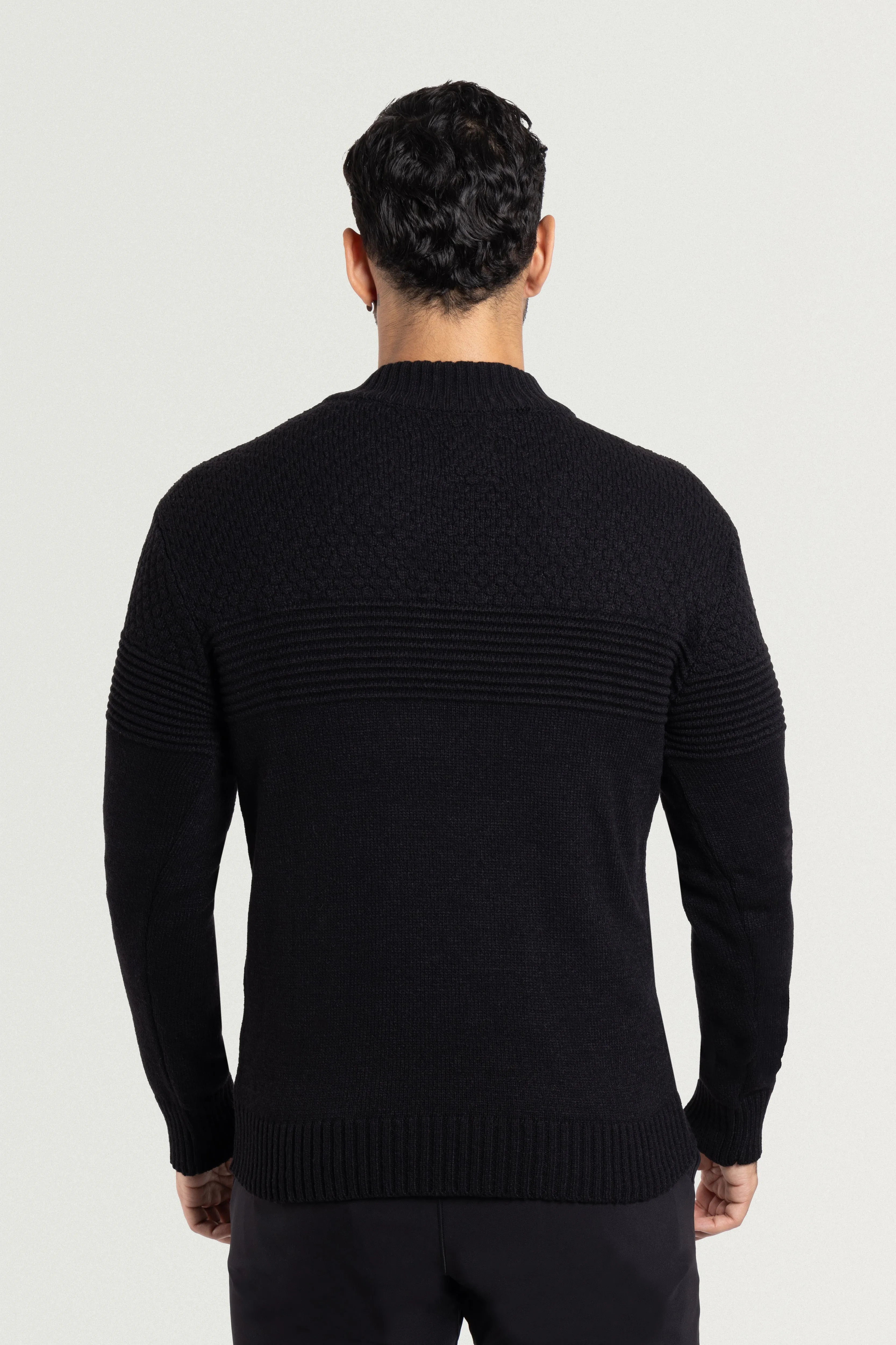 X RAY Men's Mock Neck Texture Pattern Block Quarter Zip Knitted Sweater