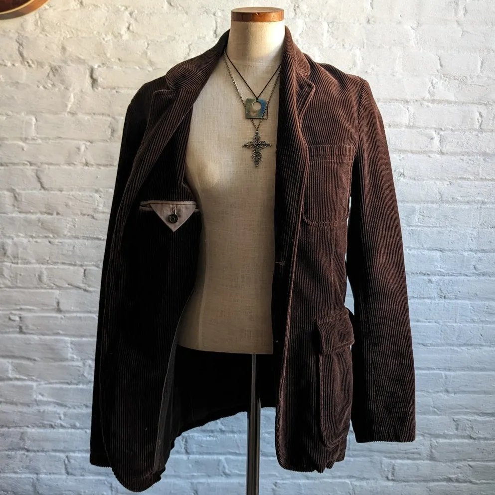 Y2K GAP Brown Corduroy Blazer Jacket Dark Academia Preppy Grandpa Longline Coat