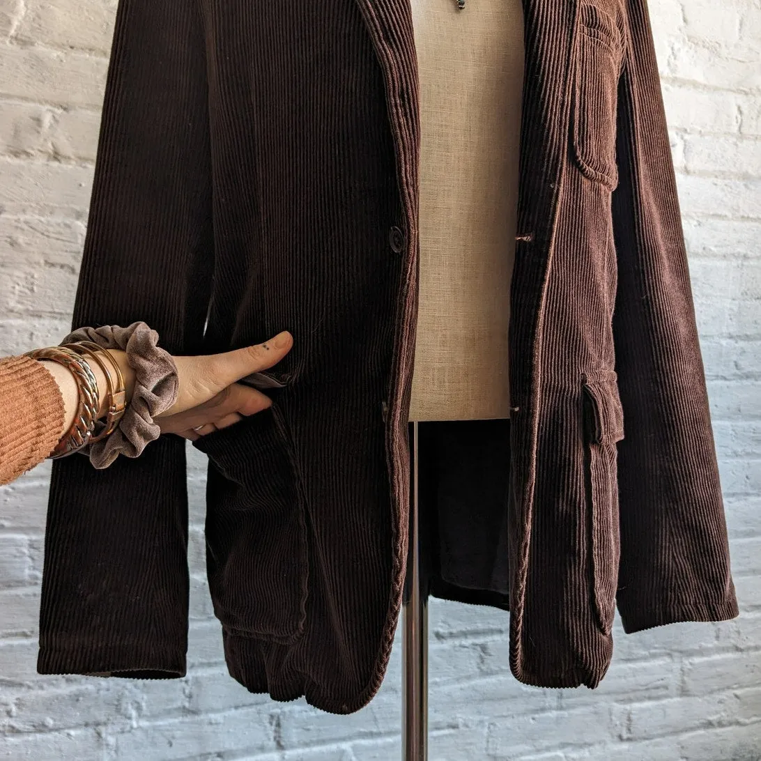 Y2K GAP Brown Corduroy Blazer Jacket Dark Academia Preppy Grandpa Longline Coat